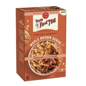 Bob’s Red Mill Instant Oatmeal Packets, Classic, 6 Packets Total (1 Box/6 Packets per Box), Non-GMO, Gluten Free, Whole Grain(Maple Brown Sugar)