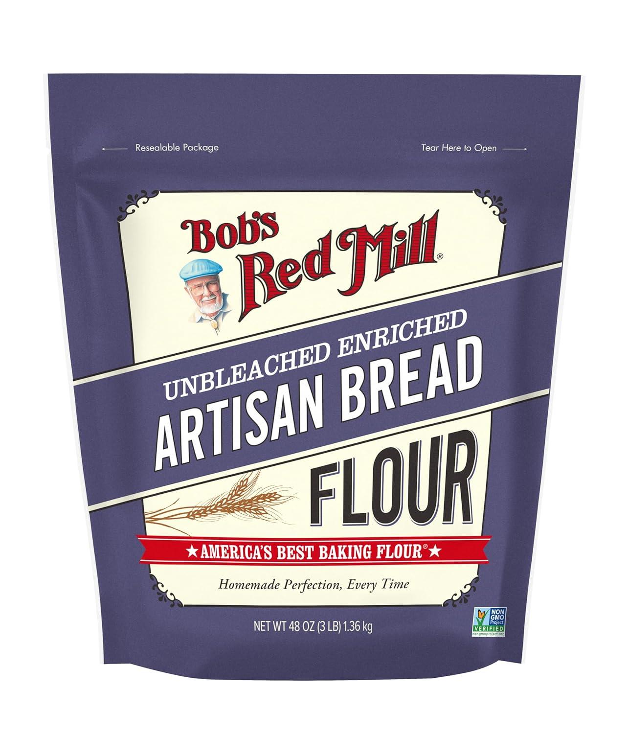 image:imageBobs Red Mill Artisan Bread Flour 3 Pound Pack of 4 Unbleached Unbromated NonGMO VeganArtisan Bread Flour