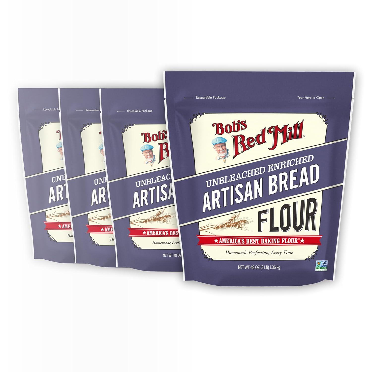 image:imageBobs Red Mill Artisan Bread Flour 3 Pound Pack of 4 Unbleached Unbromated NonGMO VeganArtisan Bread Flour