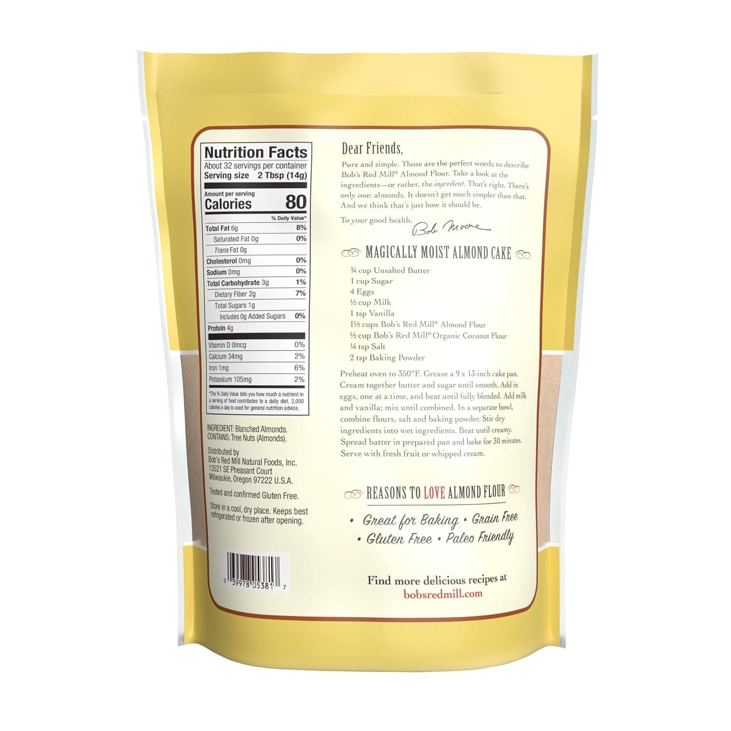 image:imageBobs Red Mill Blanched Almond Flour Finely Sifted 1 Pound Pack of 4 NonGMO Gluten Free Paleo Vegan Keto Friendly16 Ounce Pack of 4