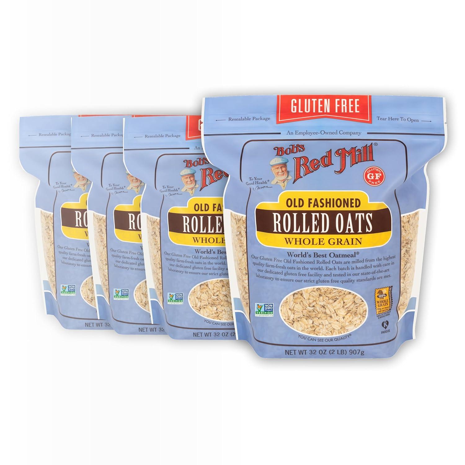 image:imageBobs Red Mill Gluten Free Old Fashioned Rolled Oats 32oz Pack of 4 Non GMO Whole Grain Vegan KosherGF Old Fashioned