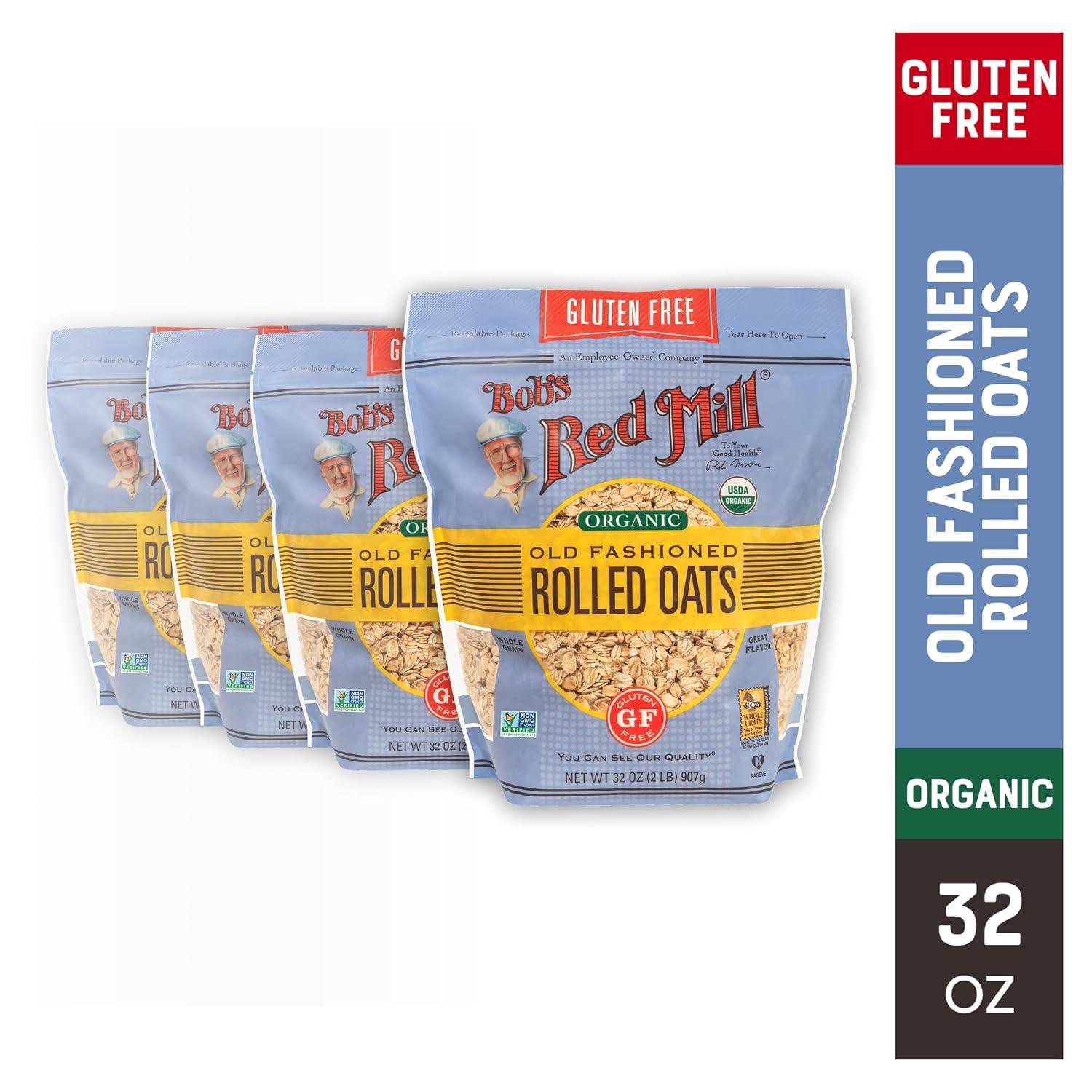 image:imageBobs Red Mill Gluten Free Organic Old Fashioned Rolled Oats 32oz Pack of 4 Non GMO Whole Grain Vegan KosherOld Fashioned Whole Grain