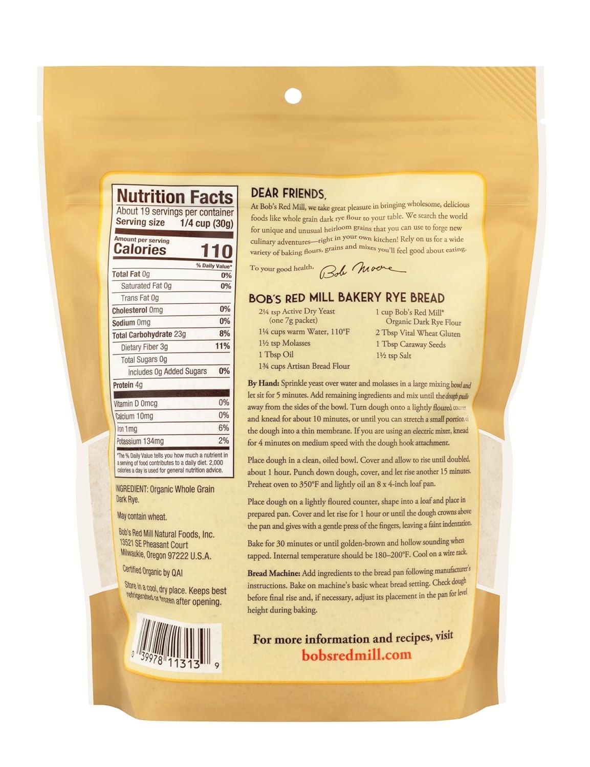 image:imageBobs Red Mill Organic Dark Rye Flour 20oz Pack of 4 Non GMO Whole Grain Vegan KosherOG Dark Rye Flour