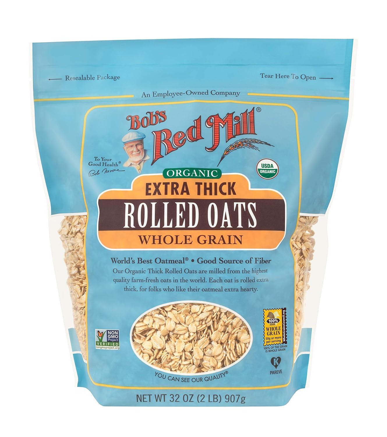 image:imageBobs Red Mill Organic Extra Thick Rolled Oats 32oz Pack of 4 Non GMO Whole Grain Vegan KosherOG Extra Thick