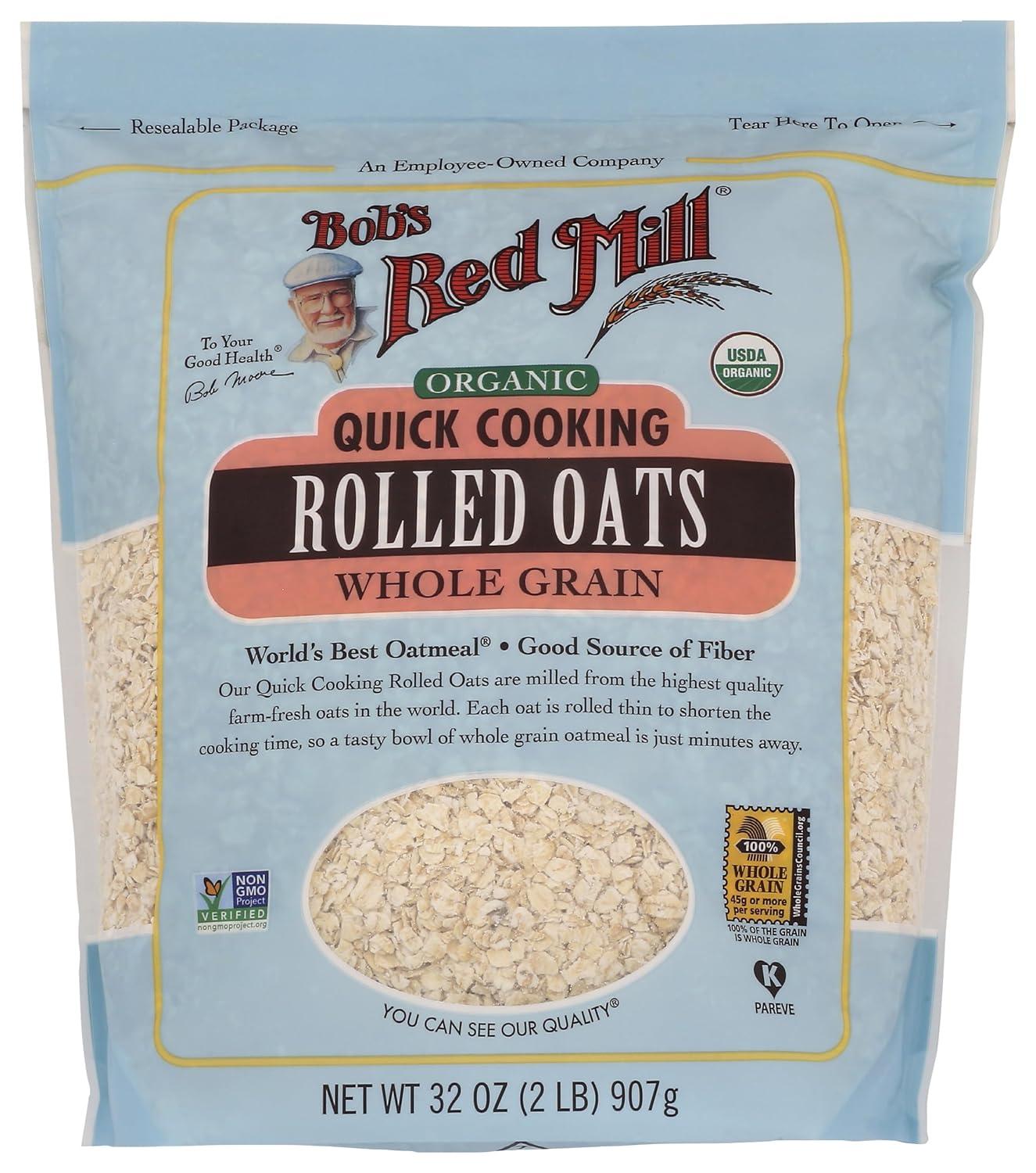 image:imageBobs Red Mill Organic Quick Cooking Rolled Oats 32oz Pack of 4 Non GMO Whole Grain Vegan KosherOG Quick