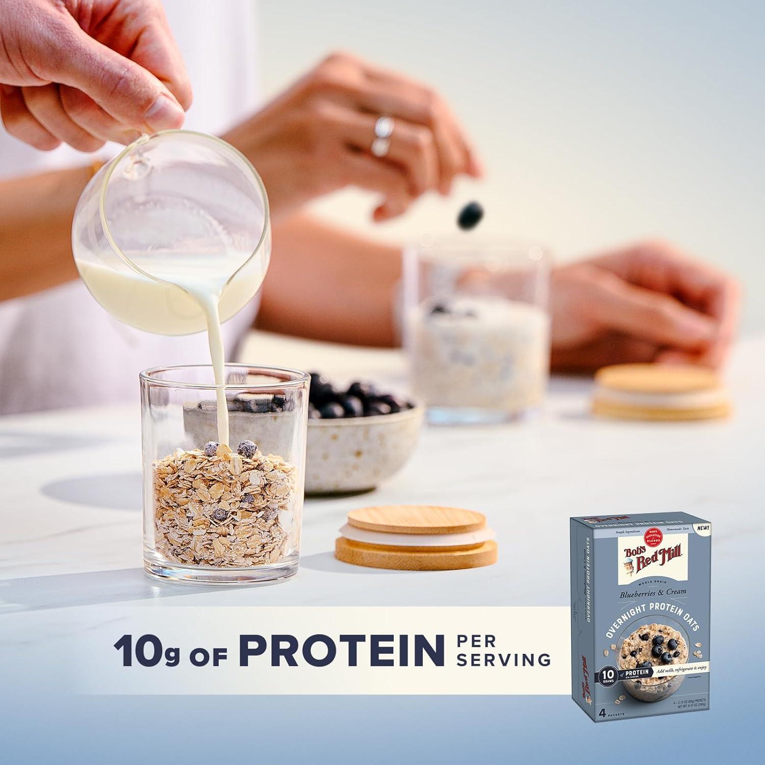 image:imageBobs Red Mill Overnight Protein Oat Vanilla Almond 16 Packets Total 4 Boxes4 Packets per Box NonGMO Gluten Free Whole GrainBlueberries Cream