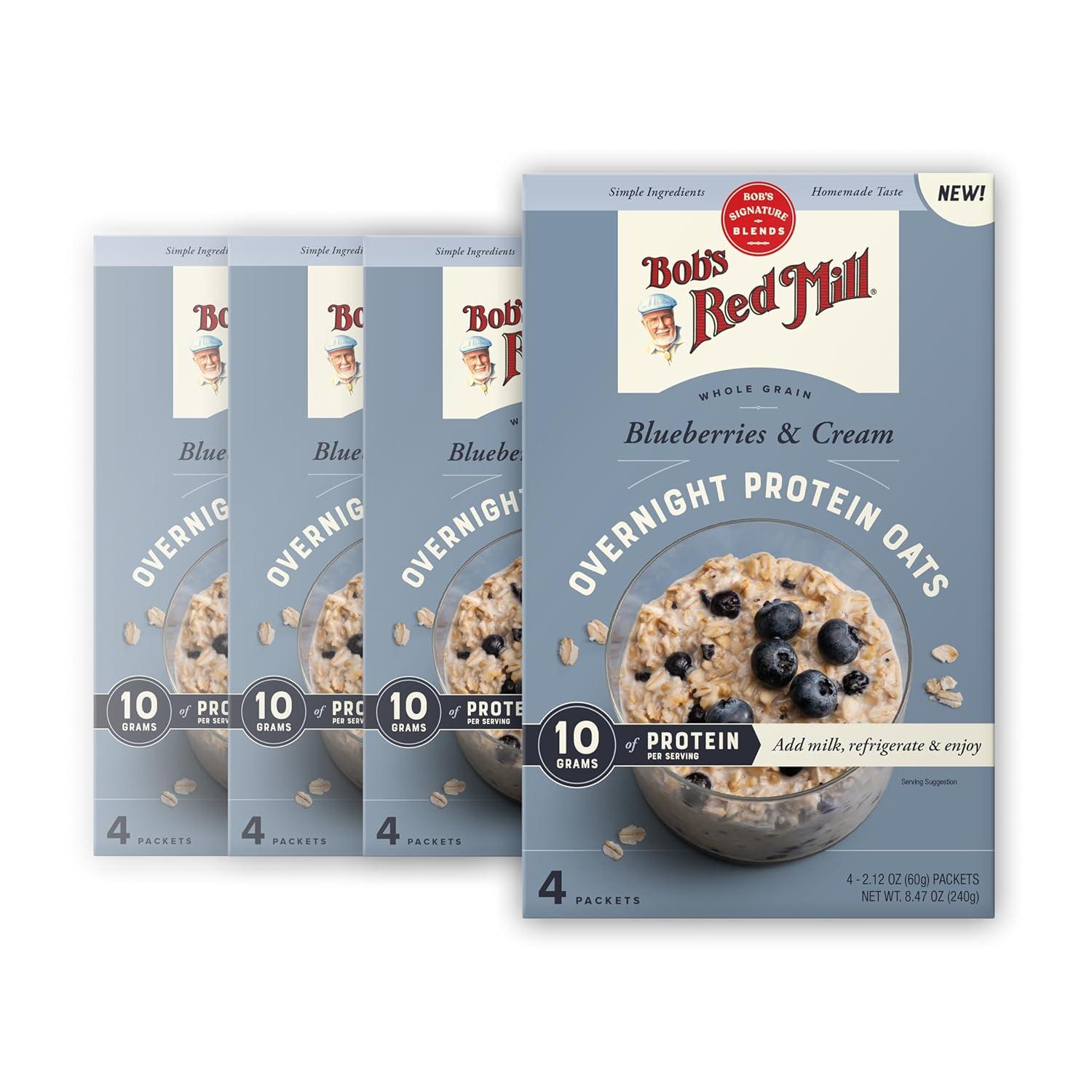 image:imageBobs Red Mill Overnight Protein Oat Vanilla Almond 16 Packets Total 4 Boxes4 Packets per Box NonGMO Gluten Free Whole GrainBlueberries Cream