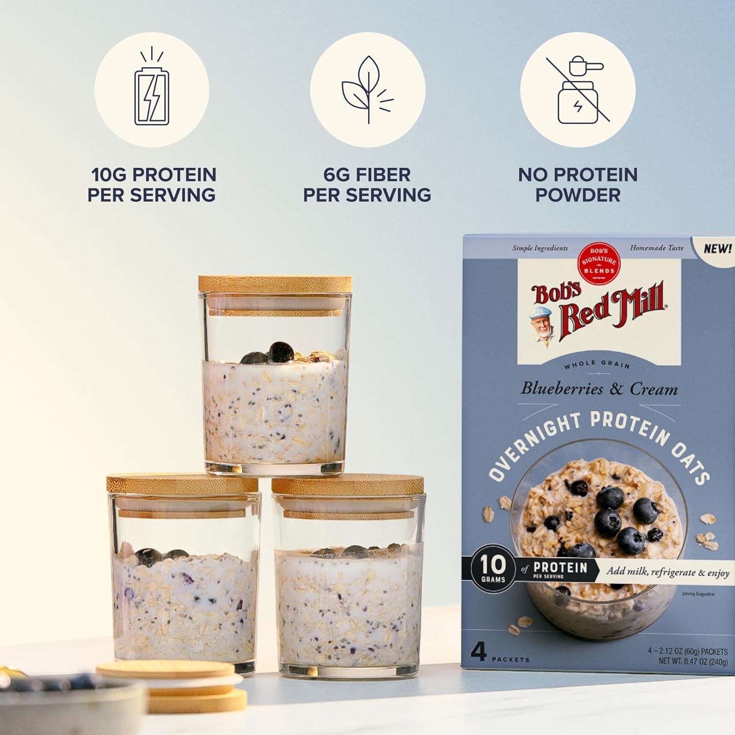 image:imageBobs Red Mill Overnight Protein Oat Vanilla Almond 16 Packets Total 4 Boxes4 Packets per Box NonGMO Gluten Free Whole GrainBlueberries Cream