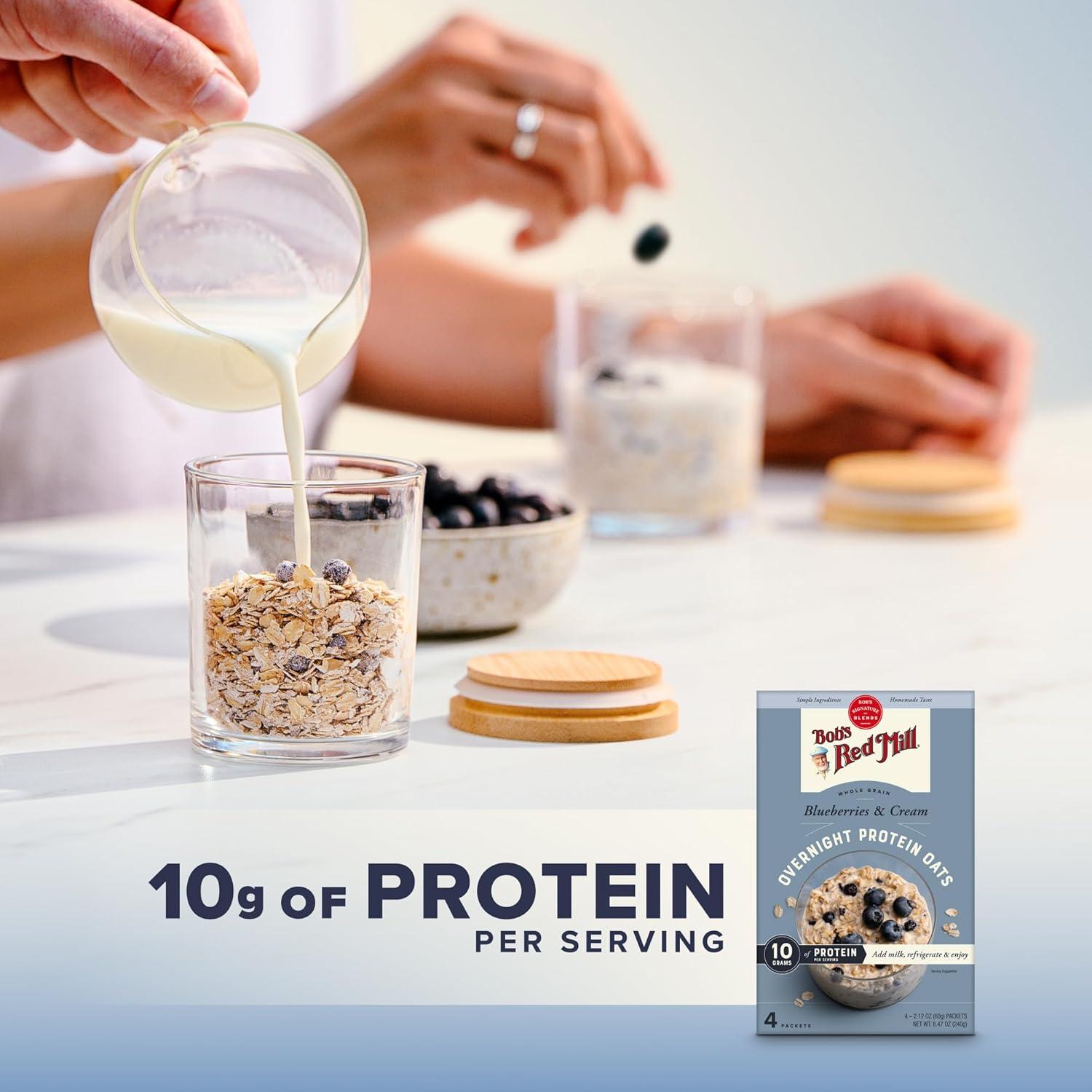 image:imageBobs Red Mill Overnight Protein Oat Vanilla Almond 16 Packets Total 4 Boxes4 Packets per Box NonGMO Gluten Free Whole GrainBlueberries Cream