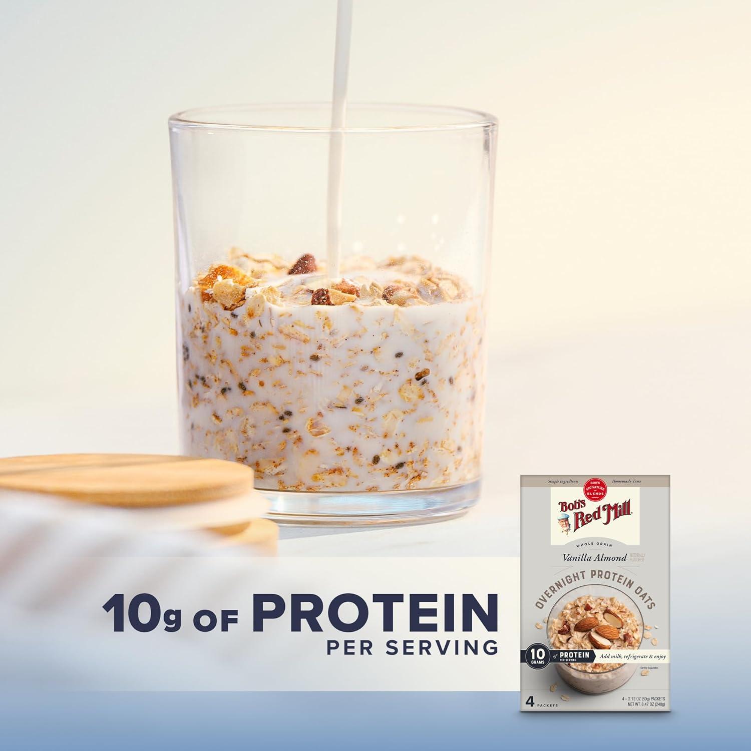 image:imageBobs Red Mill Overnight Protein Oat Vanilla Almond 16 Packets Total 4 Boxes4 Packets per Box NonGMO Gluten Free Whole GrainVanilla Almond