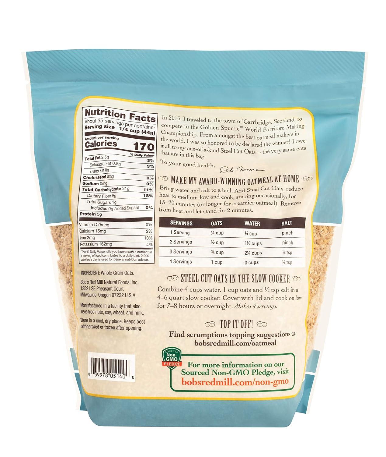 image:imageBobs Red Mill Steel Cut Oats 24oz Pack of 4 Non GMO Whole Grain Vegan KosherSteel Cut Oats