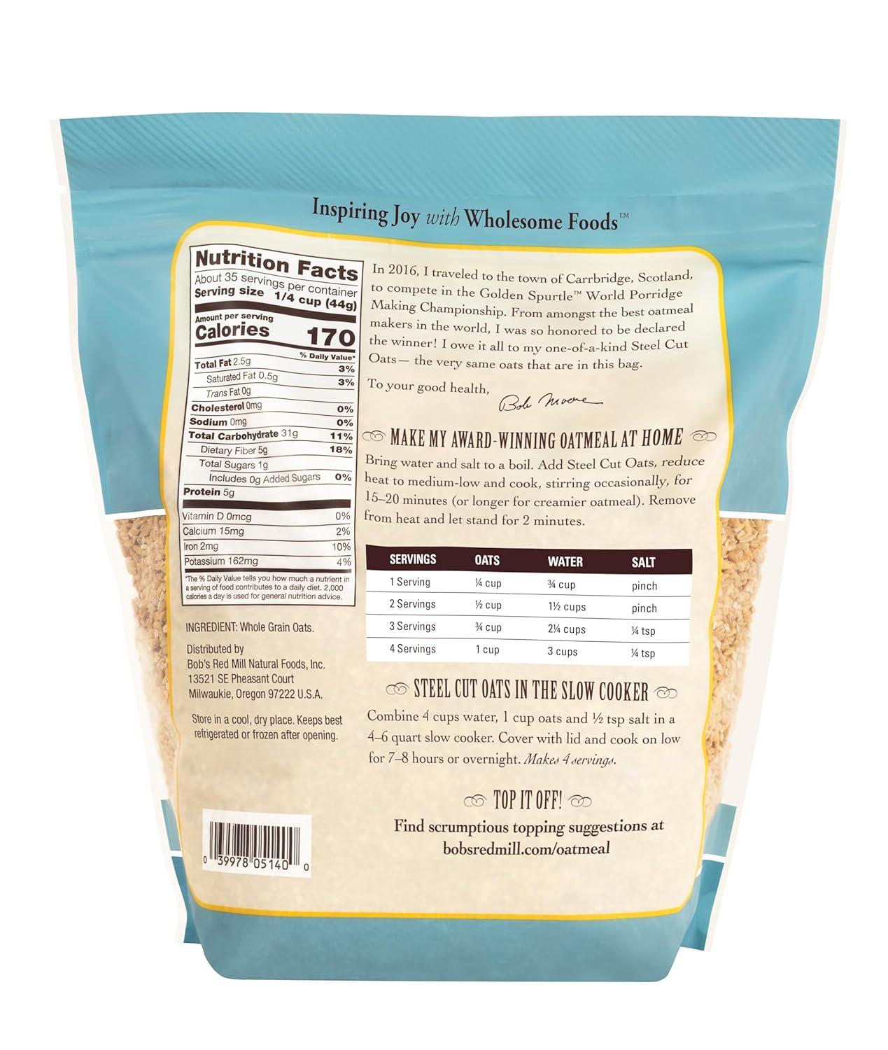 image:imageBobs Red Mill Steel Cut Oats 24oz Pack of 4 Non GMO Whole Grain Vegan KosherSteel Cut Oats