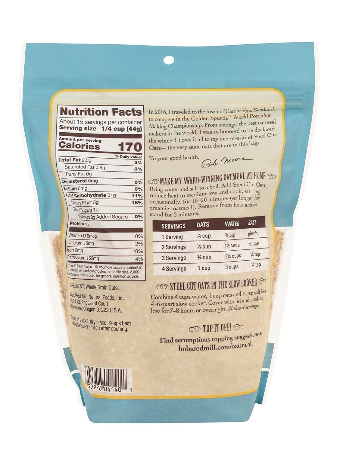 image:imageBobs Red Mill Steel Cut Oats 24oz Pack of 4 Non GMO Whole Grain Vegan KosherSteel Cut Oats
