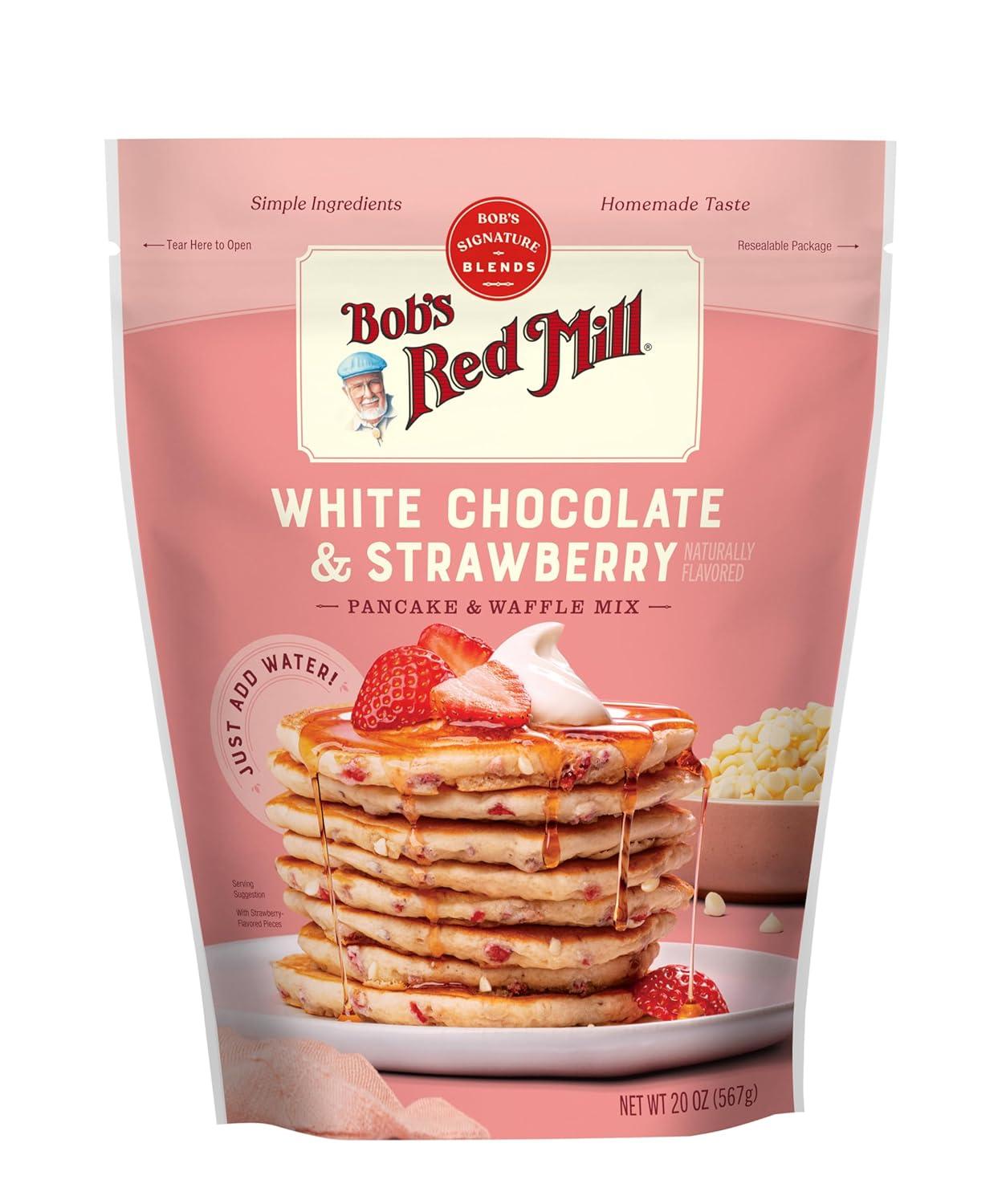 image:imageBobs Red Mill White Chocolate amp Strawberry Pancake Mix 20oz Pack of 4 Just Add Water Makes 3240 Pancakes per BagWhite Chocolate Strawberry