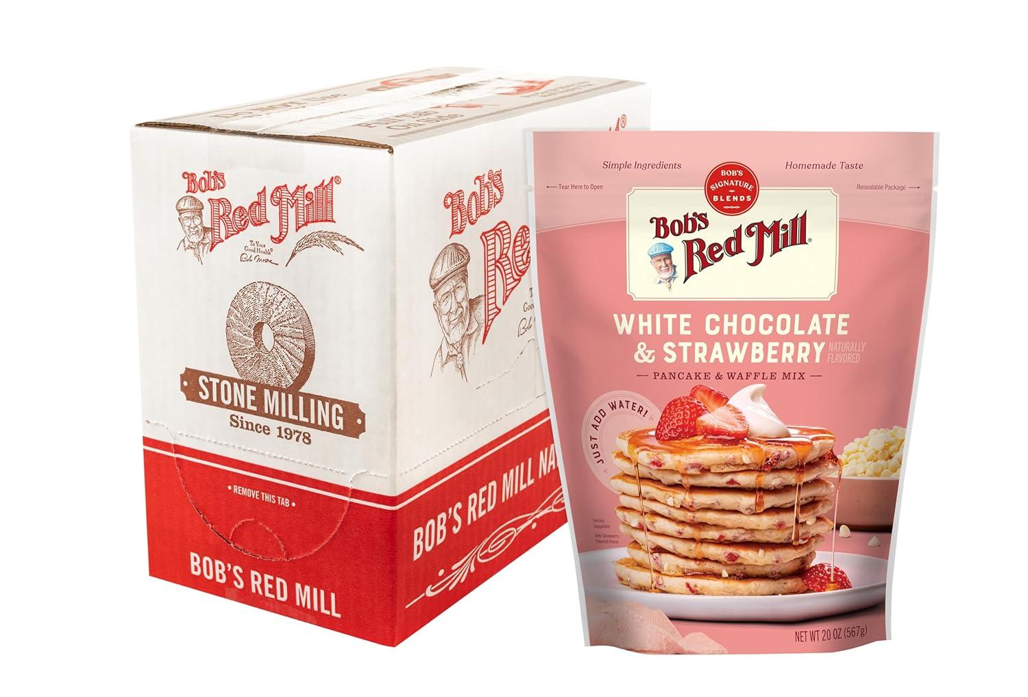 image:imageBobs Red Mill White Chocolate amp Strawberry Pancake Mix 20oz Pack of 4 Just Add Water Makes 3240 Pancakes per BagWhite Chocolate Strawberry