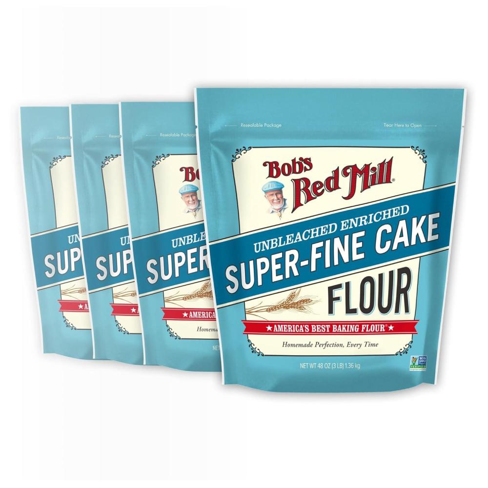 image:imageBobs Red Mill Cake Flour 3 lb Bag Finely Milled Lower Protein NonGMO Kosher48 Ounce Pack of 4