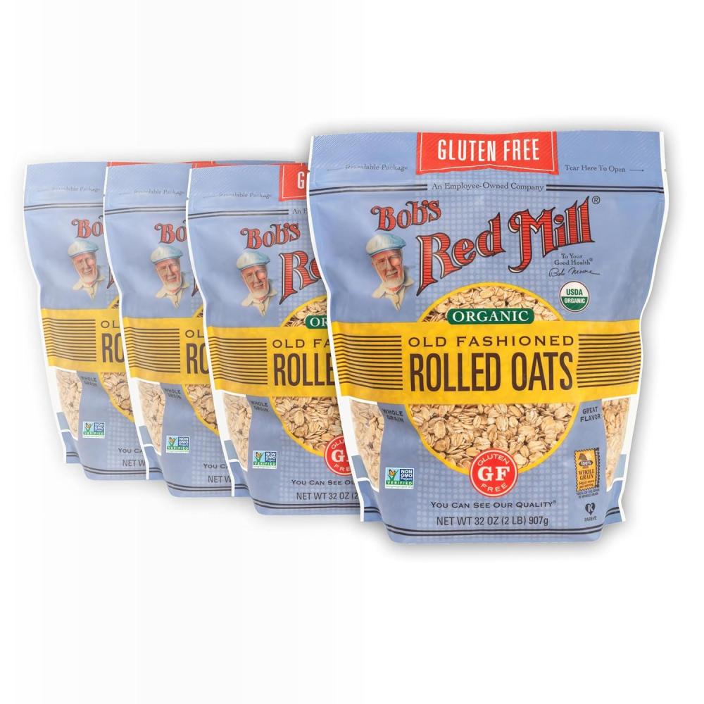 image:imageBobs Red Mill Gluten Free Organic Old Fashioned Rolled Oats 32oz Pack of 4 Non GMO Whole Grain Vegan KosherOld Fashioned Whole Grain
