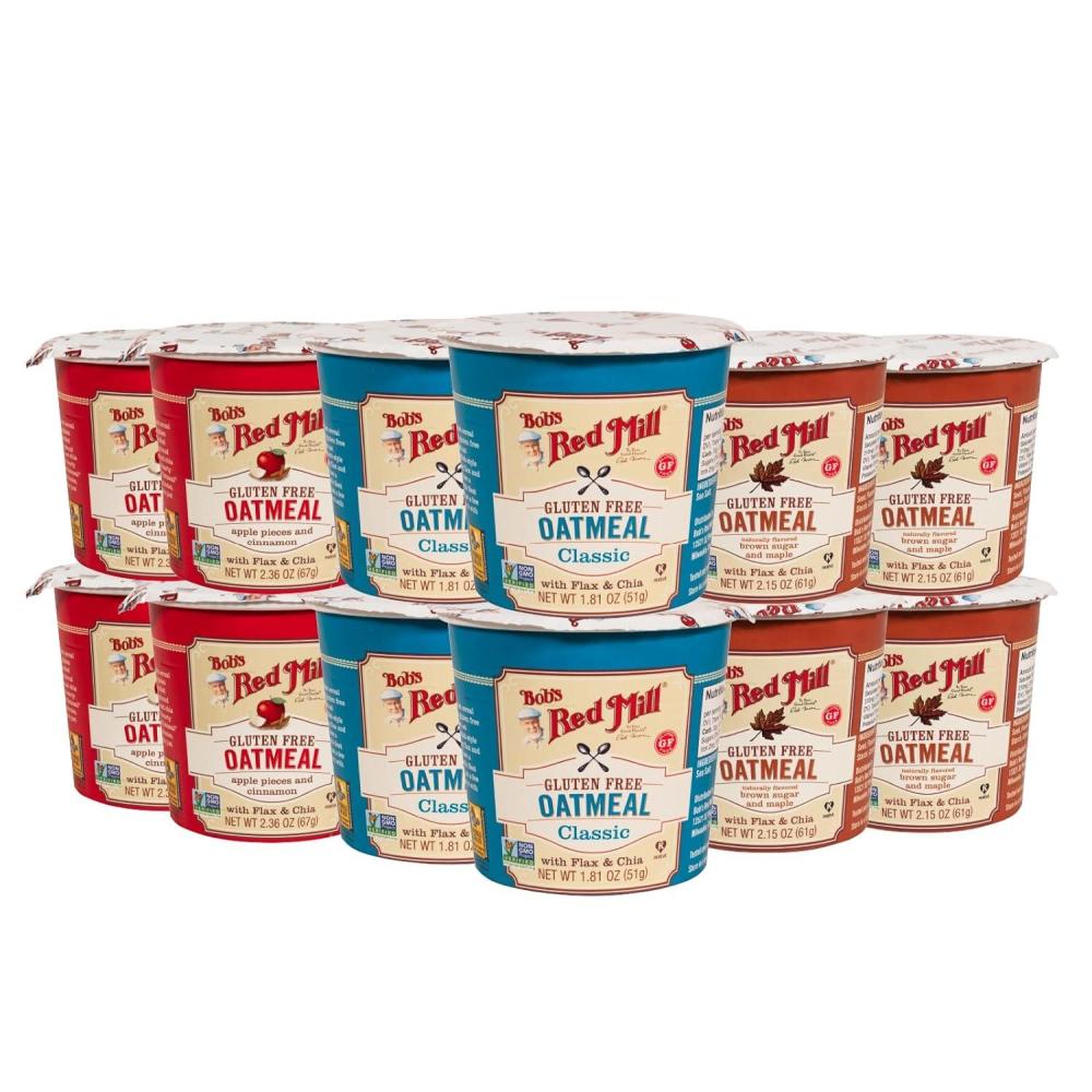 image:imageBobs Red Mill Oatmeal Cup Variety Pack Classic Maple Apple 1 cup Pack of 12 Non GMO Whole Grain Kosher
