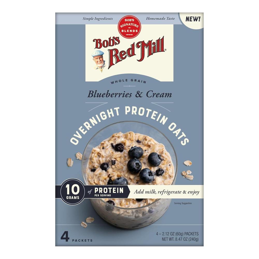 image:imageBobs Red Mill Overnight Protein Oat Vanilla Almond 16 Packets Total 4 Boxes4 Packets per Box NonGMO Gluten Free Whole GrainBlueberries Cream