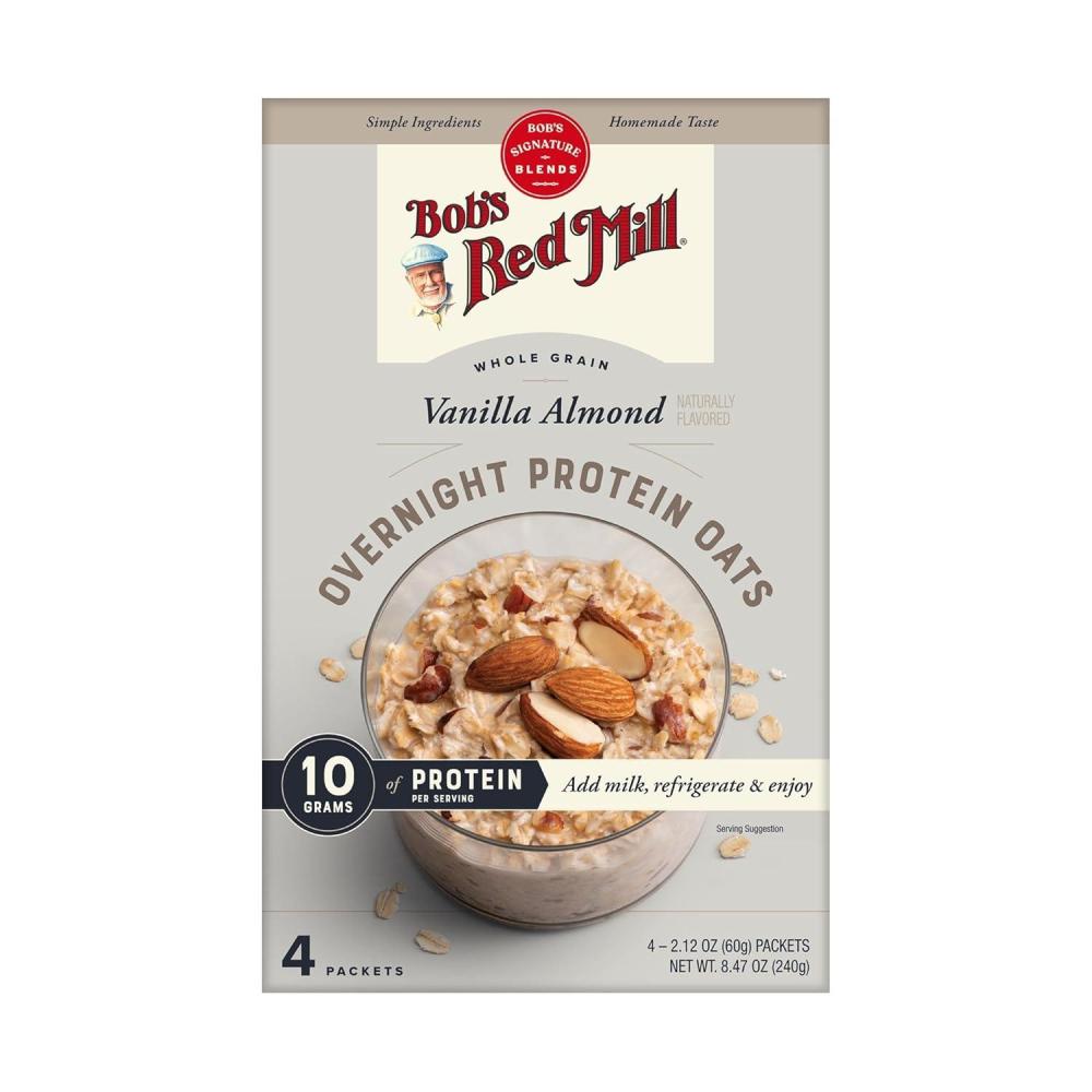 image:imageBobs Red Mill Overnight Protein Oat Vanilla Almond 16 Packets Total 4 Boxes4 Packets per Box NonGMO Gluten Free Whole GrainVanilla Almond