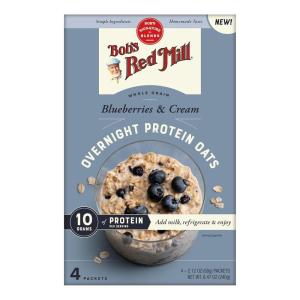 Bob’s Red Mill Overnight Protein Oat, Vanilla Almond, 16 Packets Total (4 Boxes/4 Packets per Box), Non-GMO, Gluten Free, Whole Grain(Blueberries & Cream)