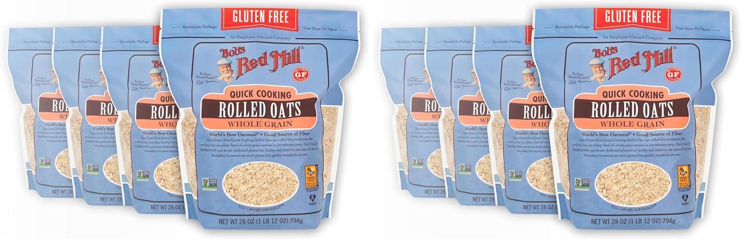 image:imageBobs Red Mill Gluten Free Quick Cooking Rolled Oats 28oz Pack of 4 Non GMO Whole Grain Vegan KosherGF Quick Rolled Oats
