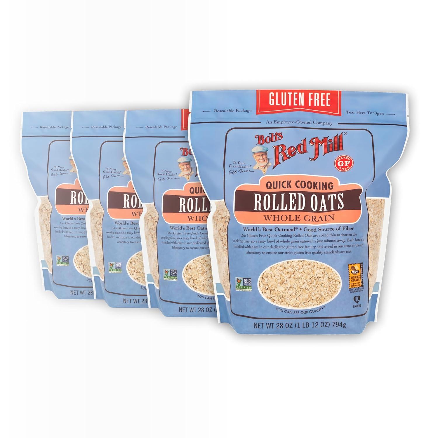 image:imageBobs Red Mill Gluten Free Quick Cooking Rolled Oats 28oz Pack of 4 Non GMO Whole Grain Vegan KosherGF Quick Rolled Oats