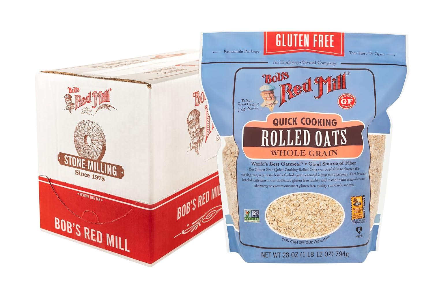 image:imageBobs Red Mill Gluten Free Quick Cooking Rolled Oats 28oz Pack of 4 Non GMO Whole Grain Vegan KosherGF Quick Rolled Oats