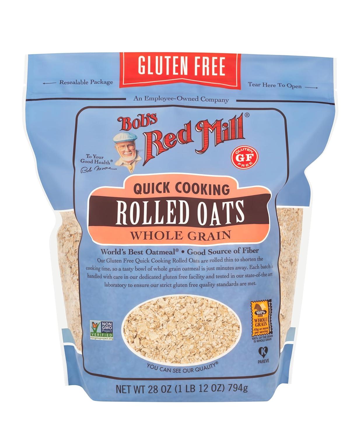 image:imageBobs Red Mill Gluten Free Quick Cooking Rolled Oats 28oz Pack of 4 Non GMO Whole Grain Vegan KosherGF Quick Rolled Oats