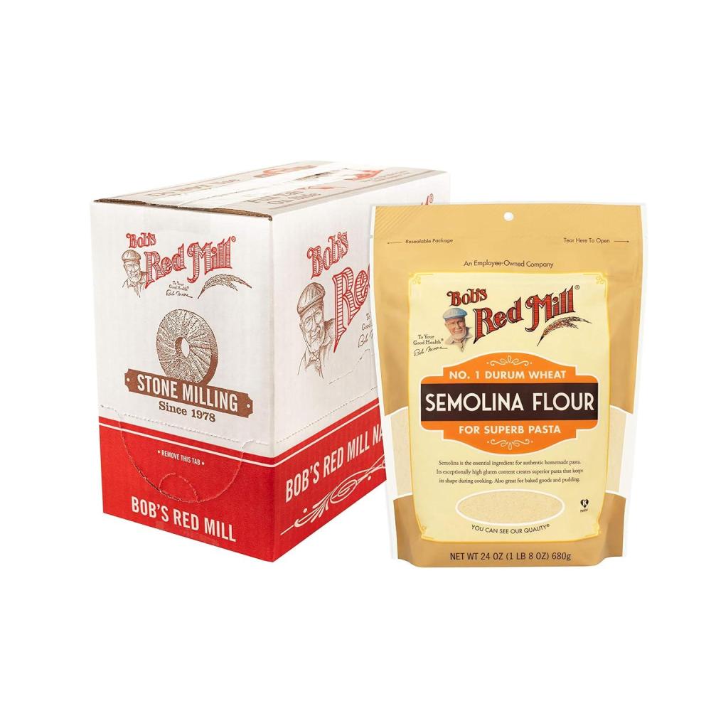 image:imageBobs Red Mill Semolina Pasta Flour 24oz Pack of 4  Vegan Kosher15 Pound Pack of 4