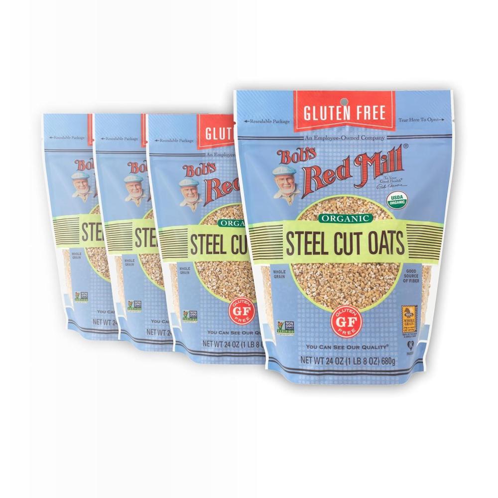 image:imageBobs Red Mill Gluten Free Organic Steel Cut Oats 24oz Pack of 4 Non GMO Whole Grain Vegan Kosher24 Ounce Pack of 4