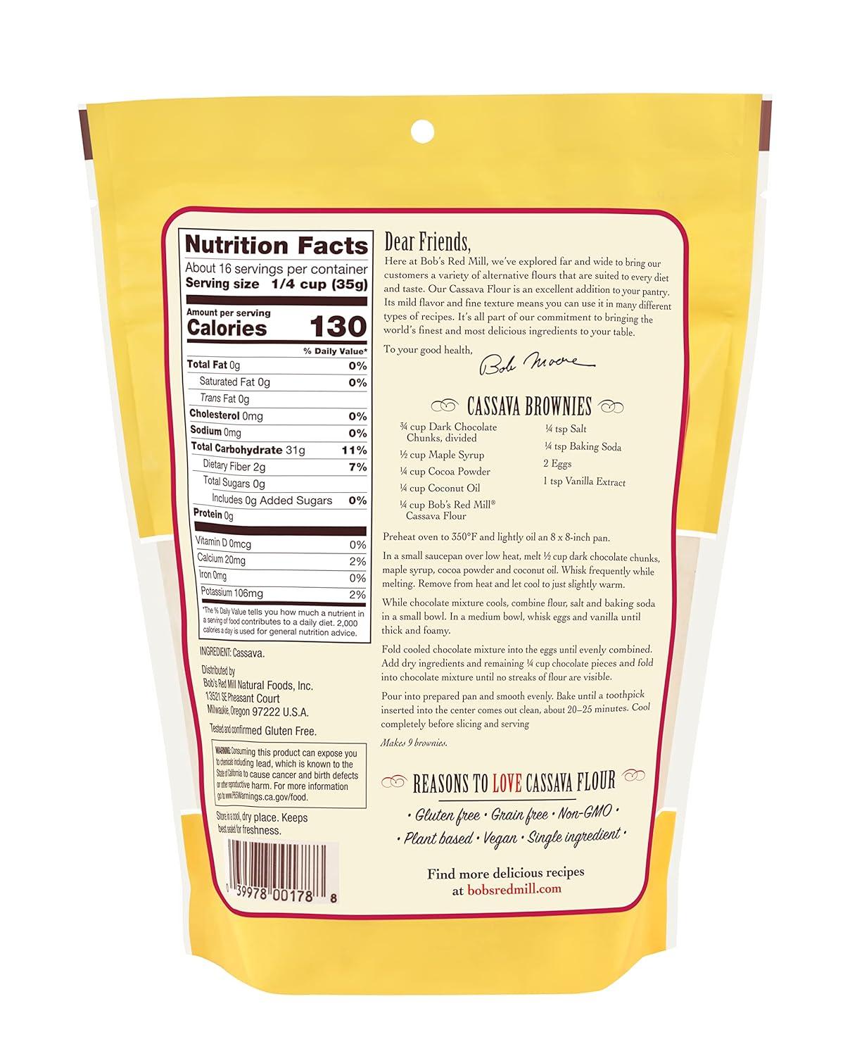 image:imageBobs Red Mill Cassava Flour 20oz Pack of 4 Non GMO Gluten Free Vegan Paleo Friendly KosherResealable