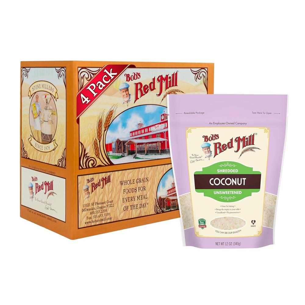 image:imageBobs Red Mill Shredded Coconut 12oz Pack of 4  Non GMO Fair Trade Certified Vegan Paleo Friendly Keto Friendly Friendly Kosher12 Ounce Pack of 4