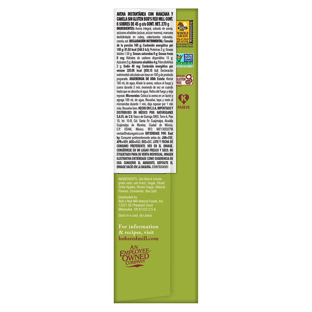 image:imageBobs Red Mill Instant Oatmeal Packets Chocolate Chip 1 Box6 Packets per Box NonGMO Gluten Free Whole GrainApple Cinnamon