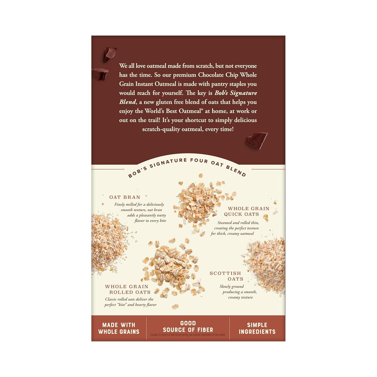 image:imageBobs Red Mill Instant Oatmeal Packets Chocolate Chip 1 Box6 Packets per Box NonGMO Gluten Free Whole GrainChocolate Chip