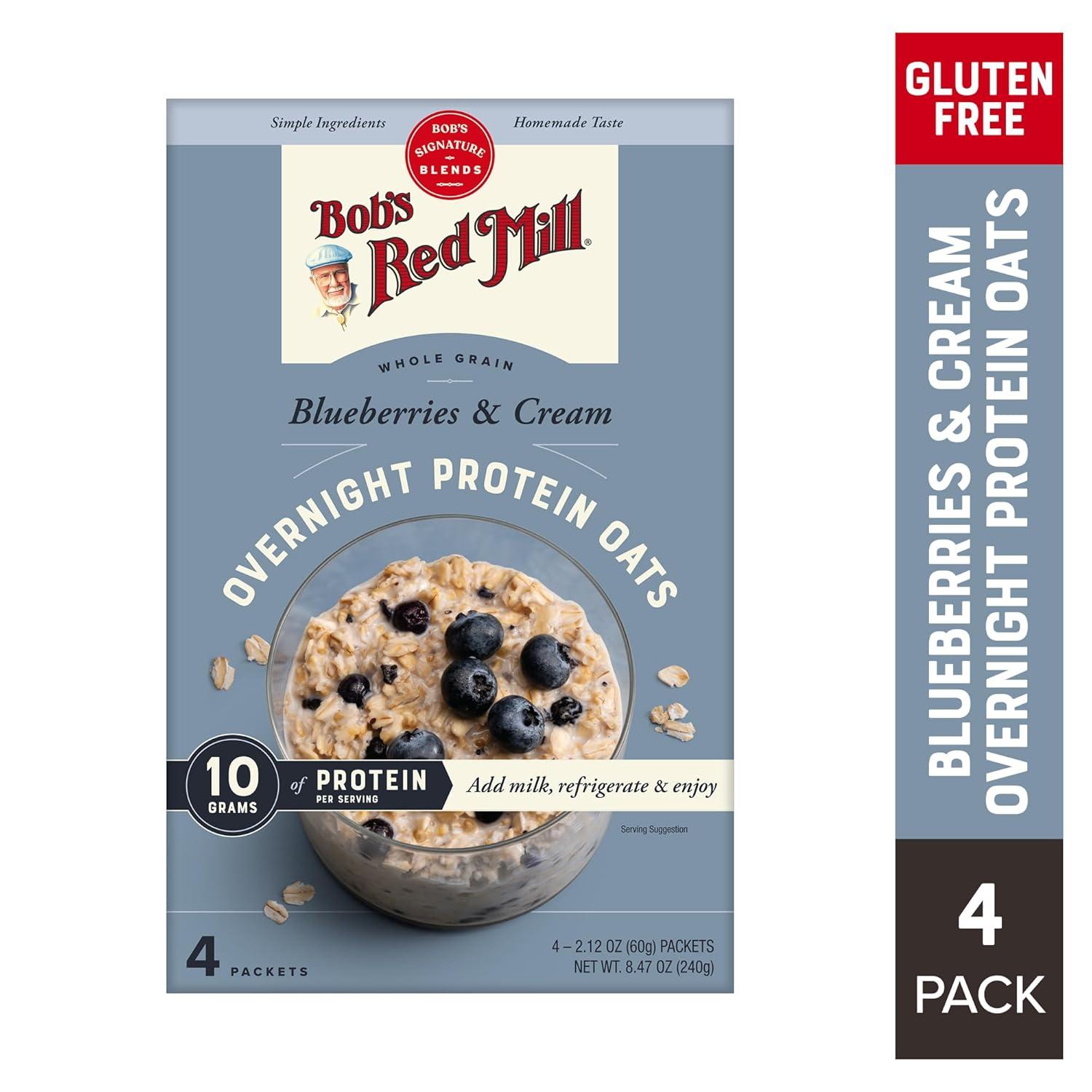 image:imageBobs Red Mill Overnight Protein Oat Packets Chocolate Hazelnut 4 Boxes4 Packets per Box NonGMO Gluten Free Whole GrainBlueberries Cream