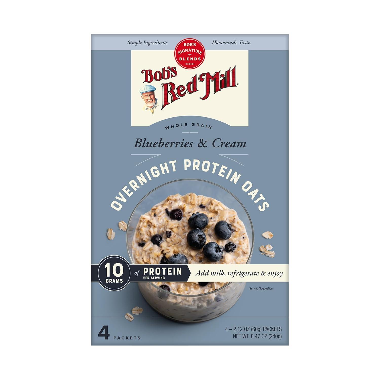 image:imageBobs Red Mill Overnight Protein Oat Packets Chocolate Hazelnut 4 Boxes4 Packets per Box NonGMO Gluten Free Whole GrainBlueberries Cream