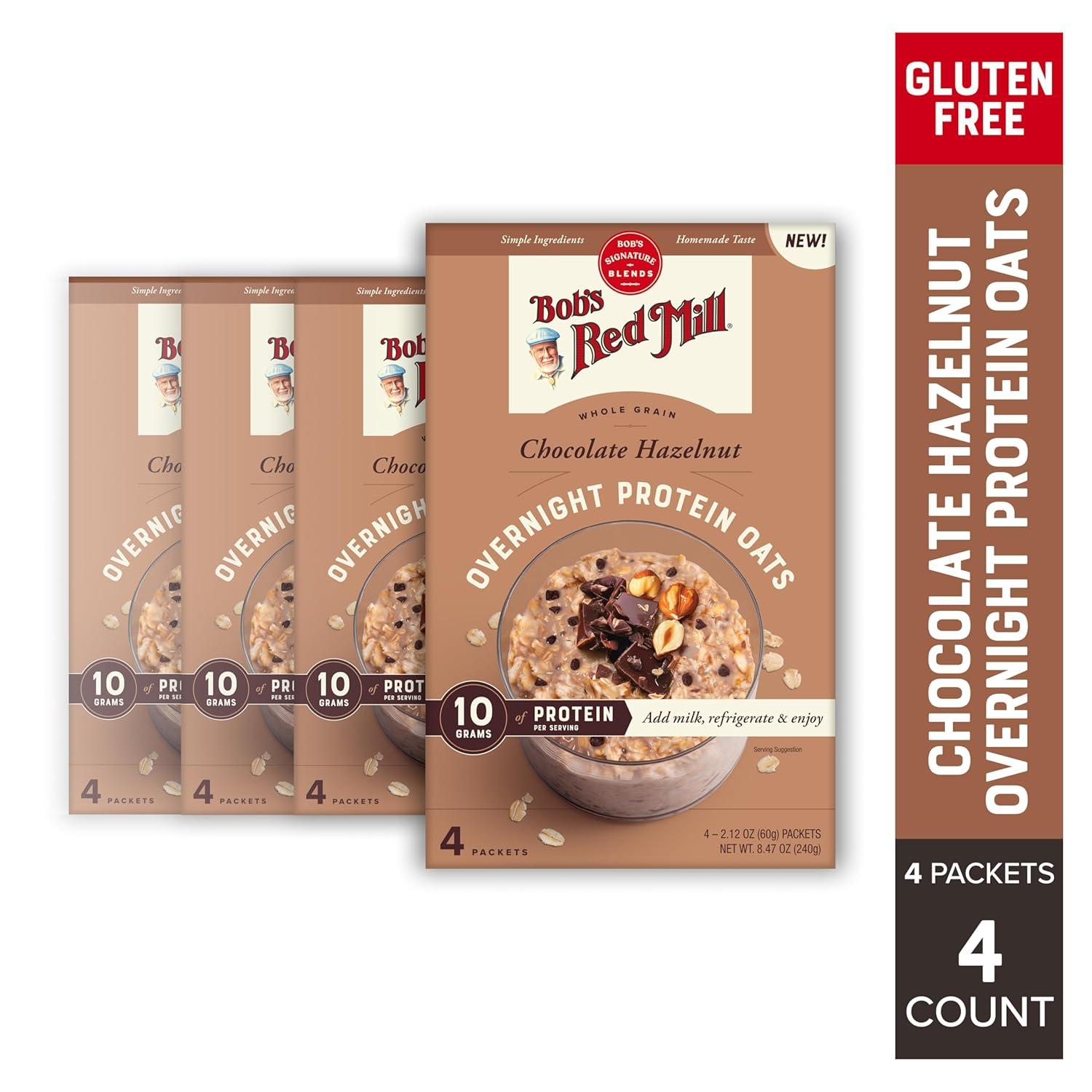 image:imageBobs Red Mill Overnight Protein Oat Packets Chocolate Hazelnut 4 Boxes4 Packets per Box NonGMO Gluten Free Whole GrainChocolate Hazelnut