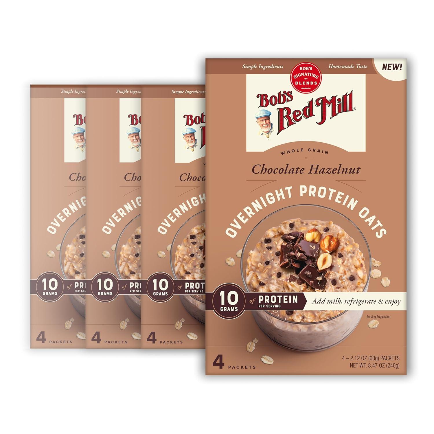 image:imageBobs Red Mill Overnight Protein Oat Packets Chocolate Hazelnut 4 Boxes4 Packets per Box NonGMO Gluten Free Whole GrainChocolate Hazelnut