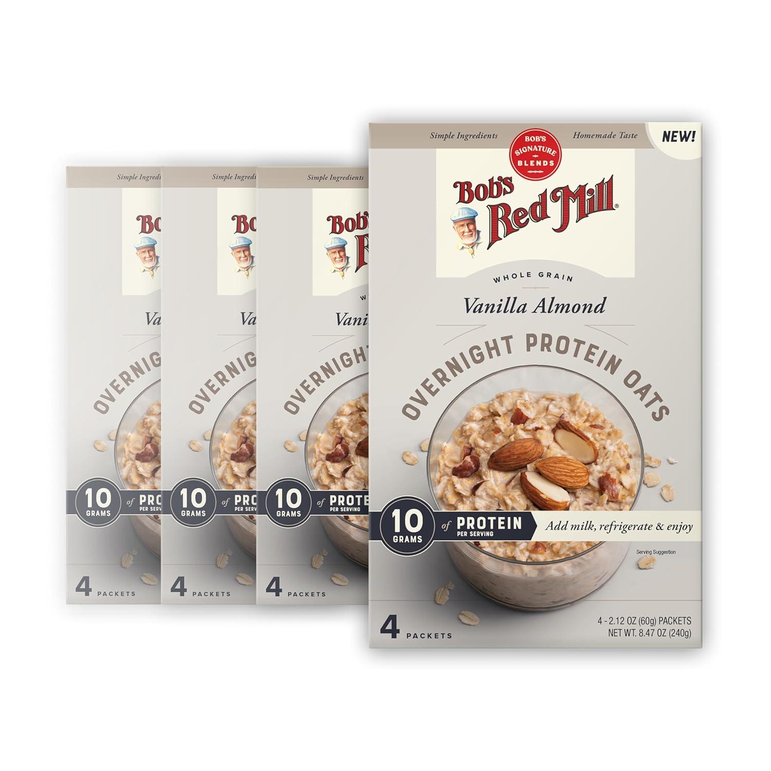 image:imageBobs Red Mill Overnight Protein Oat Packets Chocolate Hazelnut 4 Boxes4 Packets per Box NonGMO Gluten Free Whole GrainVanilla Almond