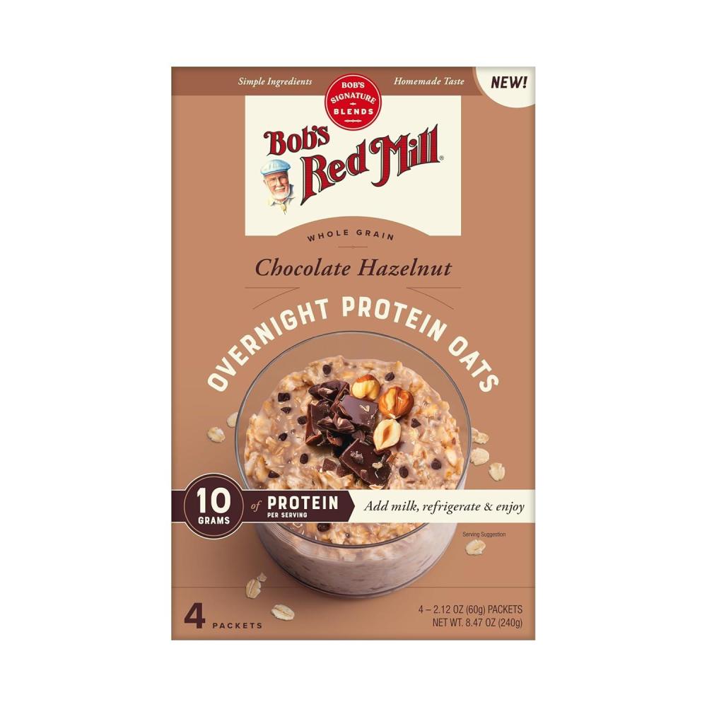 image:imageBobs Red Mill Overnight Protein Oat Packets Chocolate Hazelnut 4 Boxes4 Packets per Box NonGMO Gluten Free Whole GrainChocolate Hazelnut