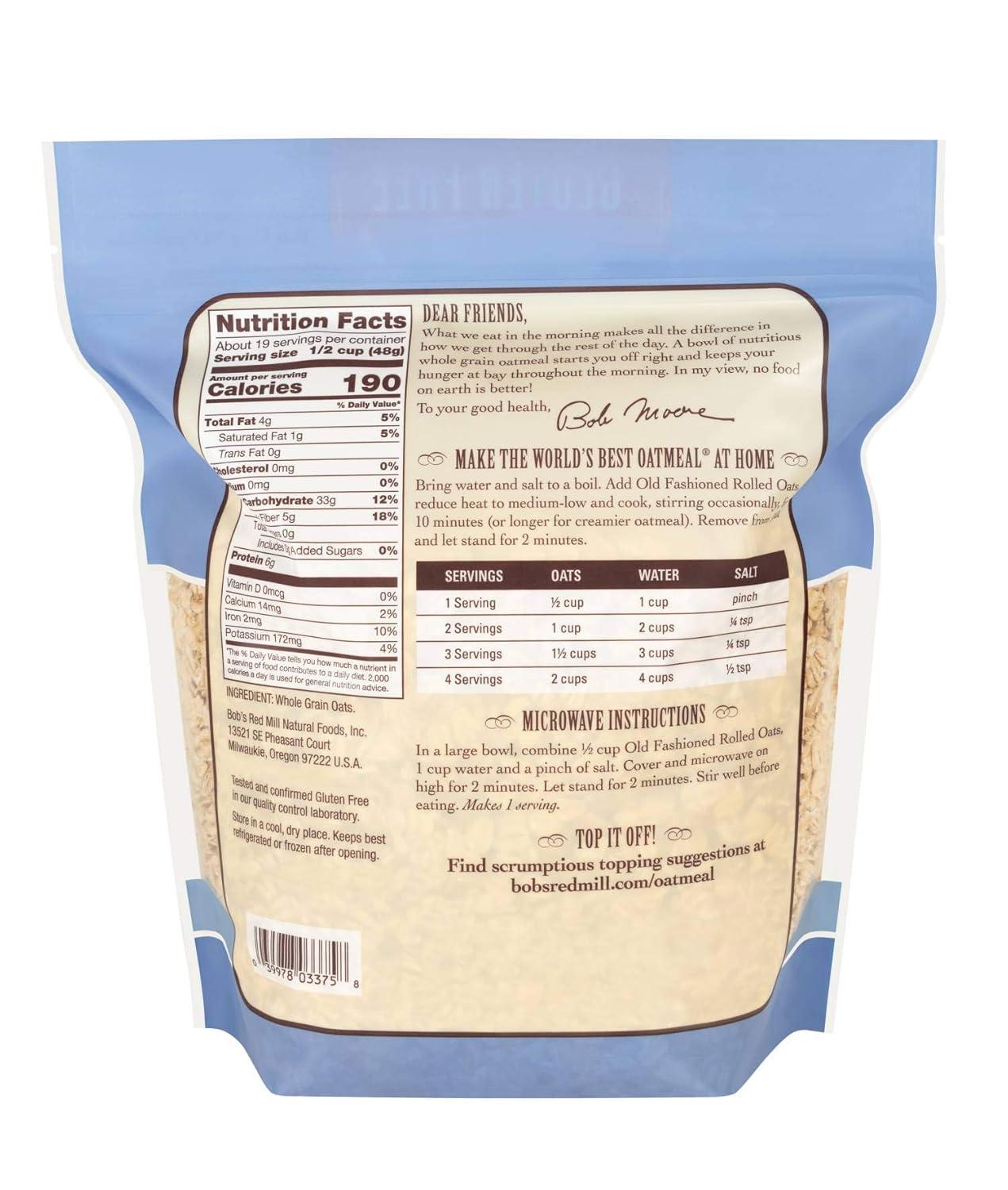 image:imageBobs Red Mill Gluten Free Old Fashioned Rolled Oats 16oz Pack of 4 NonGMO Gluten Free Whole GrainGF Old Fashioned